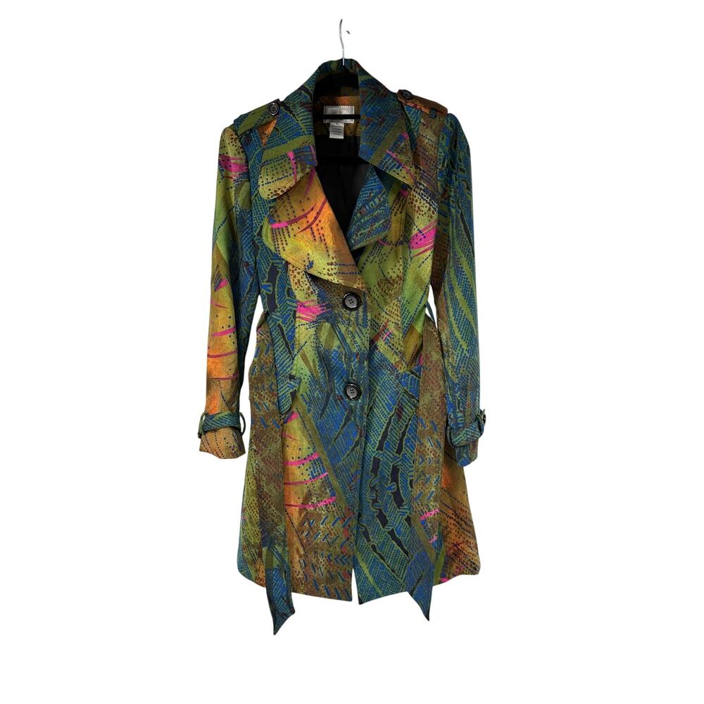 Alberto Makali Multicolor Double Breasted Trench Coat Womens 6 Unique Vibrant